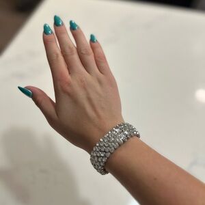 Silver Jeweled Rhinestone Chunky Bracelet